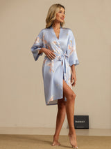 [Azul Claro] SilkSilky-ES 3/4 Sleeve Bata de mujer 006
