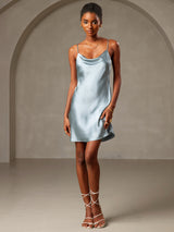 [Azul Grisáceo] SilkSilky-ES Spaghetti Strap Cowl Neck Camisón 003