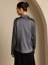 [Gris Oscuro] SilkSilky-ES Long Sleeve Lapel Collar Blusas de Mujer 002