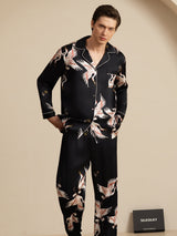 [Negro] SilkSilky-ES Long Sleeve Notch Collar Pijamas de hombre 004