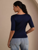 [Azul Oscuro] SilkSilky-ES Half Sleeve Camisetas de Mujer 002