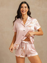 [Rosa] SilkSilky-ES Short Sleeve Lapel Collar Pijamas de mujer 006