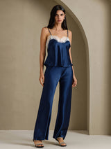 [Azul Oscuro] SilkSilky-ES Spaghetti Strap V Neck Top de tirantes 007