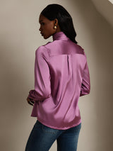 [Morado Oscuro] SilkSilky-ES Long Sleeve Tie Neck Blusa 002