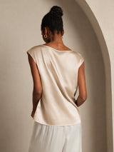 [Beige] SilkSilky-ES Cap Sleeve Round Neck Camisetas de Mujer 002