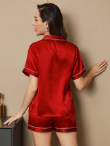 [Vino] SilkSilky-ES Short Sleeve Lapel Collar Pijamas de mujer 002