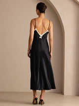 [Negro] SilkSilky-ES Spaghetti Strap V Neck Vestido 002