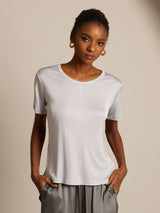 [Plata] SilkSilky-ES Manga corta Cuello Redondo Camisetas de Mujer 001