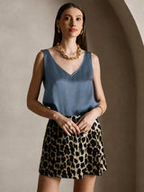 [Verde Azulado Real] SilkSilky-ES Sleeveless V Neck Top de tirantes 008