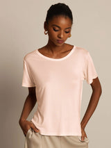 [Rosa Claro] SilkSilky-ES Manga corta Cuello Redondo Camisetas de Mujer 003