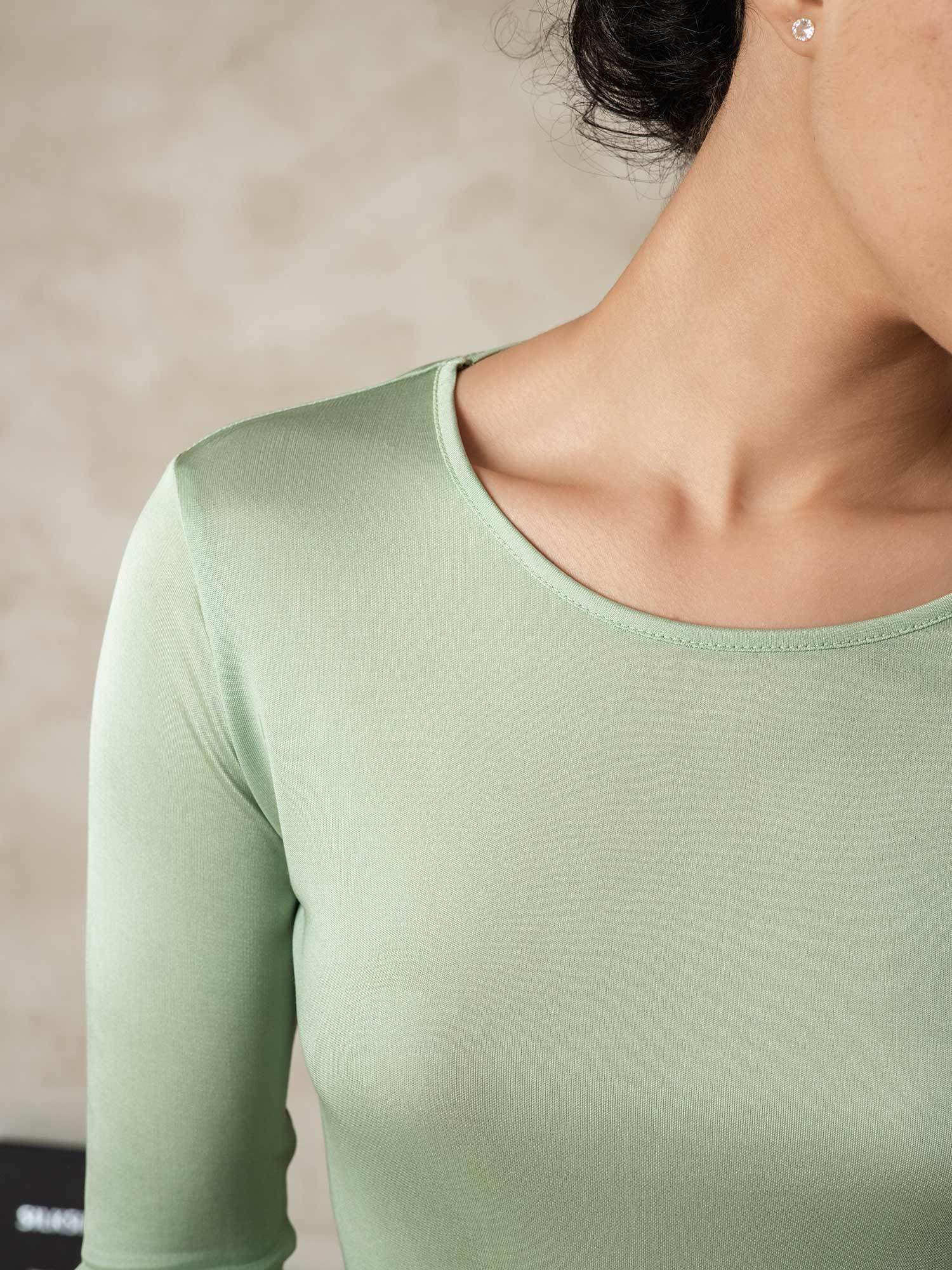 [Verde] SilkSilky-ES Manga larga Cuello Redondo Ropa Interior Larga Mujer 005