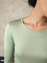[Verde] SilkSilky-ES Long Sleeve Round Neck Ropa Interior Larga Mujer 005