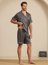 [Ginkgo Negro] SilkSilky-ES Short Sleeve Lapel Collar Pijamas de hombre 006