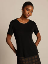 [Negro] SilkSilky-ES Manga corta Cuello Redondo Camisetas de Mujer 001