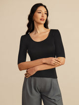 [Negro] SilkSilky-ES Half Sleeve Camisetas de Mujer 004
