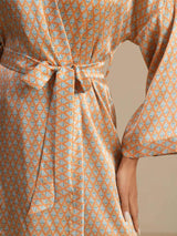 [Amarillo Corazón Geo] SilkSilky-ES Long Sleeve Bata de mujer 004
