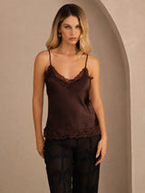 [Marrón] SilkSilky-ES V Neck Top de tirantes 001