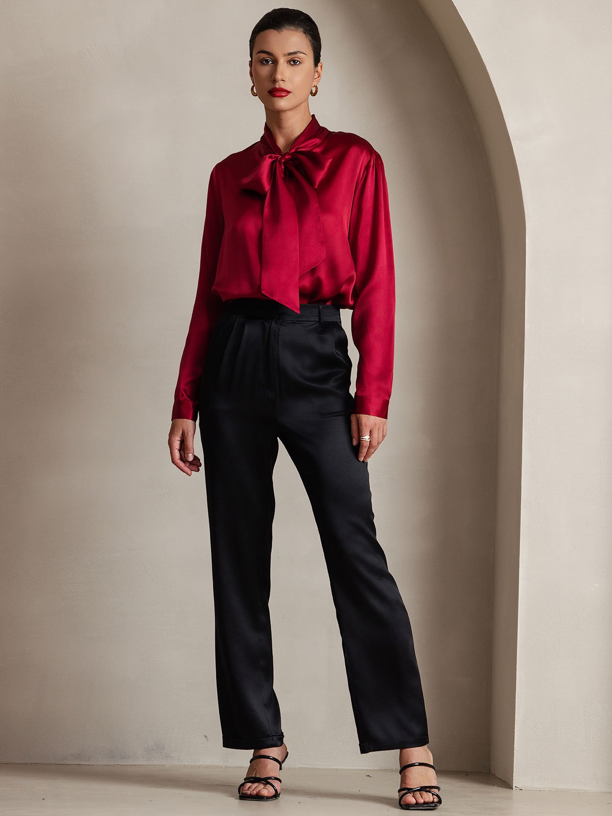 [Vino] SilkSilky-ES 19Momme Seda Manga larga Blouse 003