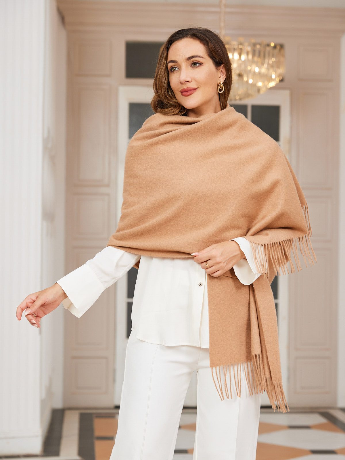 [Marrón Claro] SilkSilky-ES Lana Scarf 004