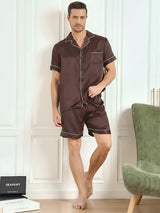 [Café] SilkSilky-ES Short Sleeve Lapel Collar Pijamas de hombre 004