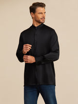 [Negro] SilkSilky-ES Long Sleeve Stand Collar Camisa de hombre 005