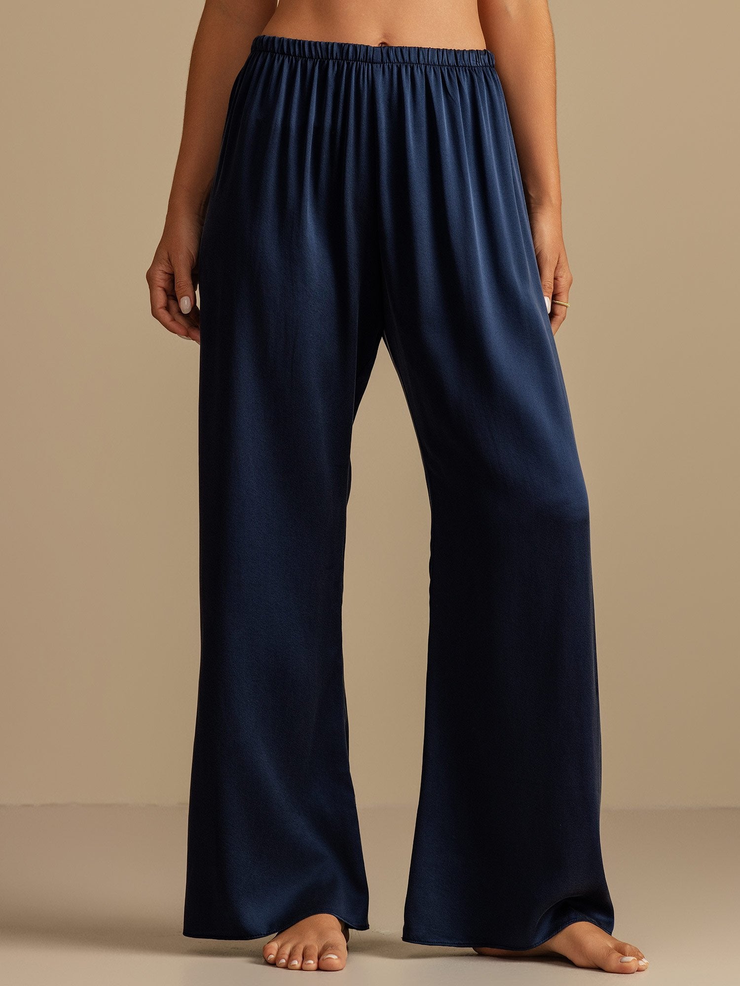 [Azul Oscuro] SilkSilky-ES 19Momme Seda Womens Sleep Bottoms 006,