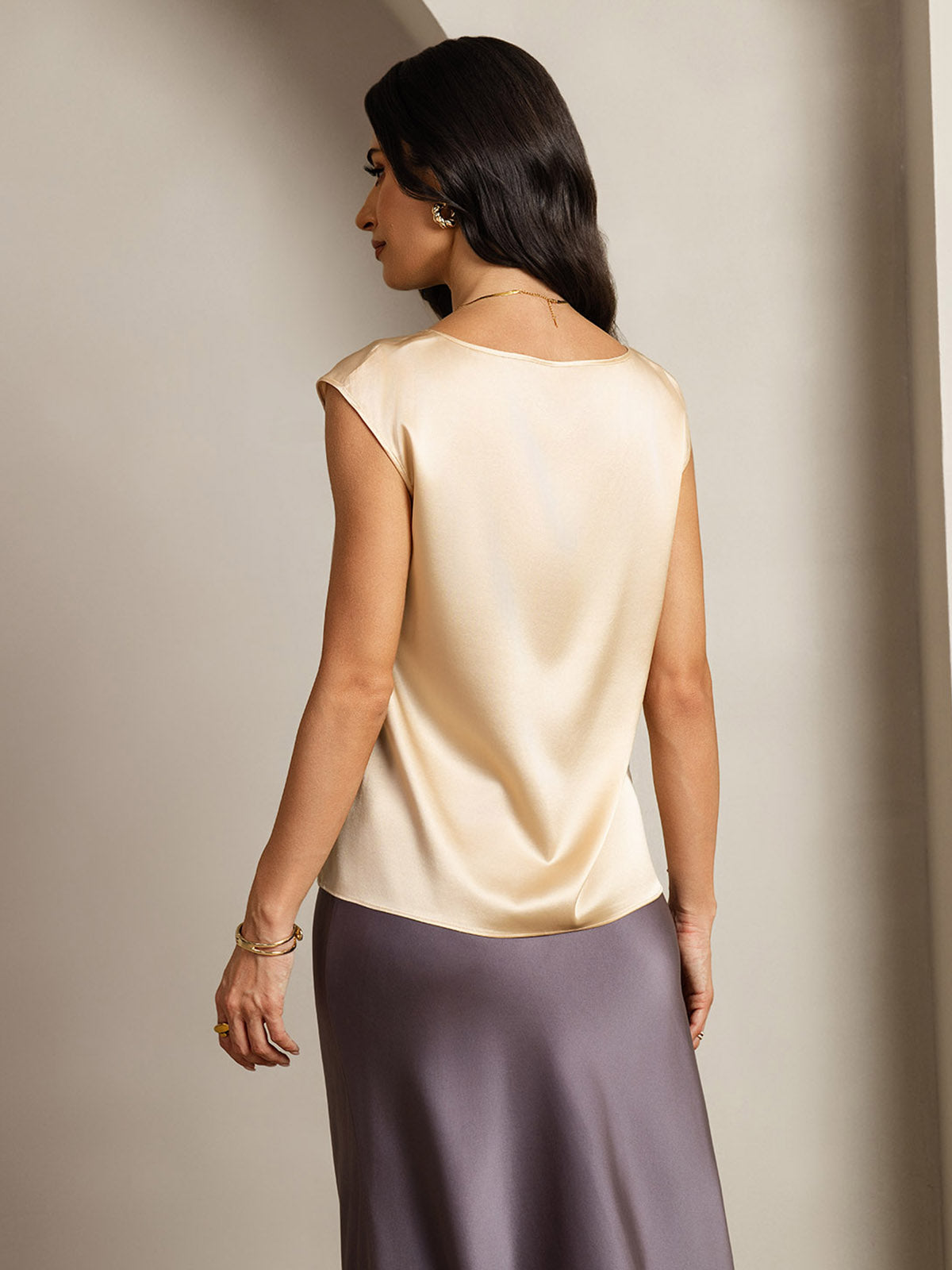 [Champán] SilkSilky-ES 19Momme Seda Womens T-Shirt 002