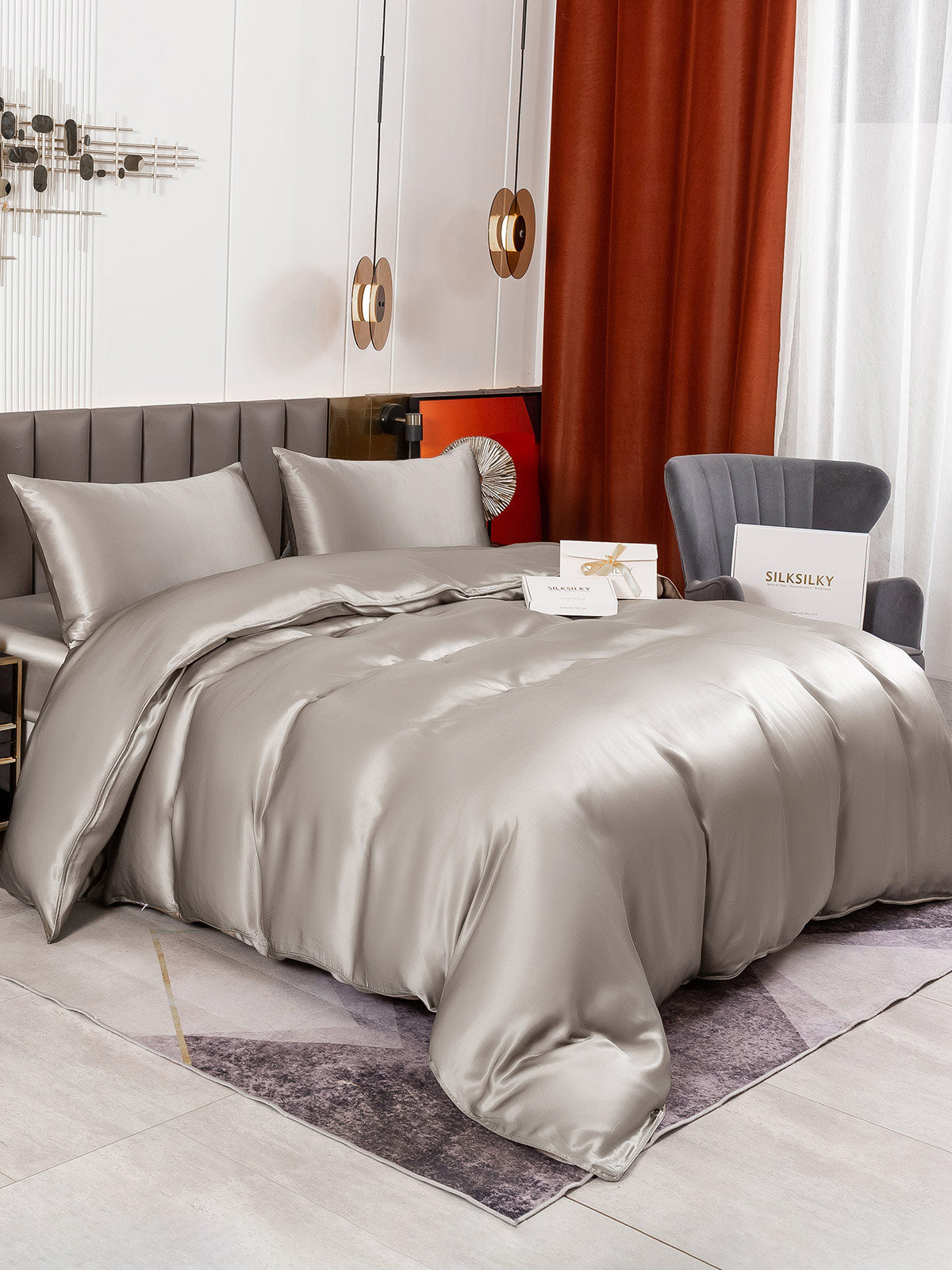 [Gris] SilkSilky-ES 19Momme Seda Pura Bedding Set 002