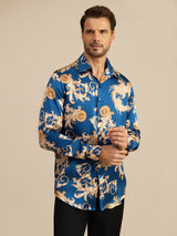 [Dragón Navy] SilkSilky-ES Long Sleeve Lapel Collar Camisa de hombre 004