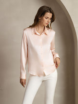 [Rosa Claro] SilkSilky-ES Long Sleeve Lapel Collar Blusas de Mujer 006