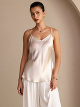 [Beige] SilkSilky-ES Spaghetti Strap V Neck Top de tirantes 001