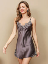 [Gris Púrpura] SilkSilky-ES Spaghetti Strap V Neck Camisón 003