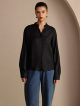 [Negro] SilkSilky-ES Long Sleeve Blouse 003