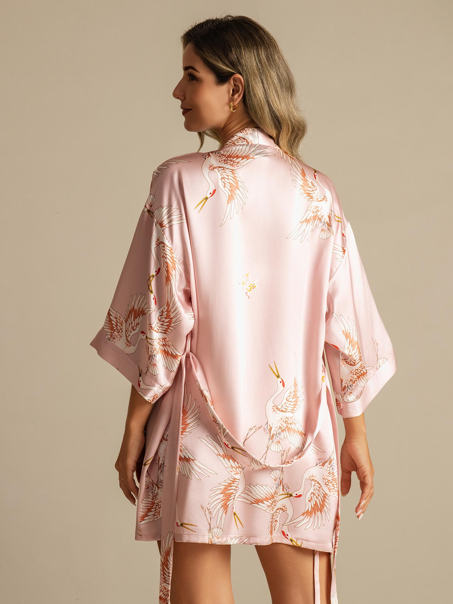 [Rosa] SilkSilky-ES Seda Pura Cuello en V Bata de mujer 002