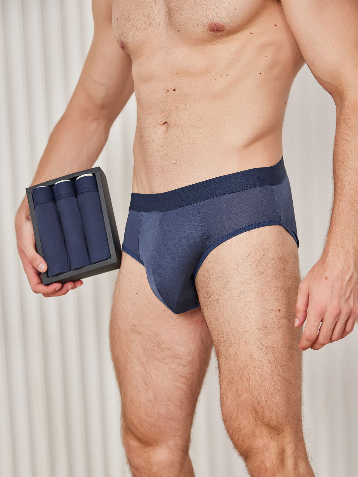 [Azul Oscuro] SilkSilky-ES Seda Pura Mens Underwear 001