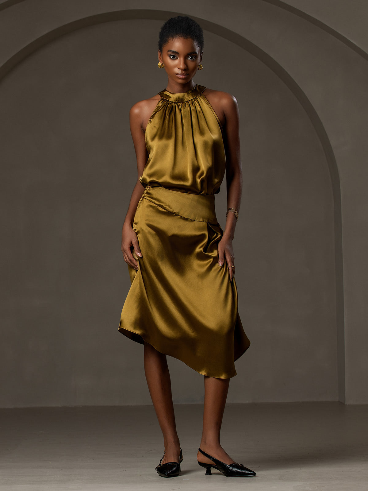 [Marrón] SilkSilky-ES 19Momme Seda Skirt 007