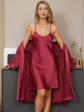 SilkSilky ES Seda Pura Manga francesa Nightgown&Robe Set Vino 002