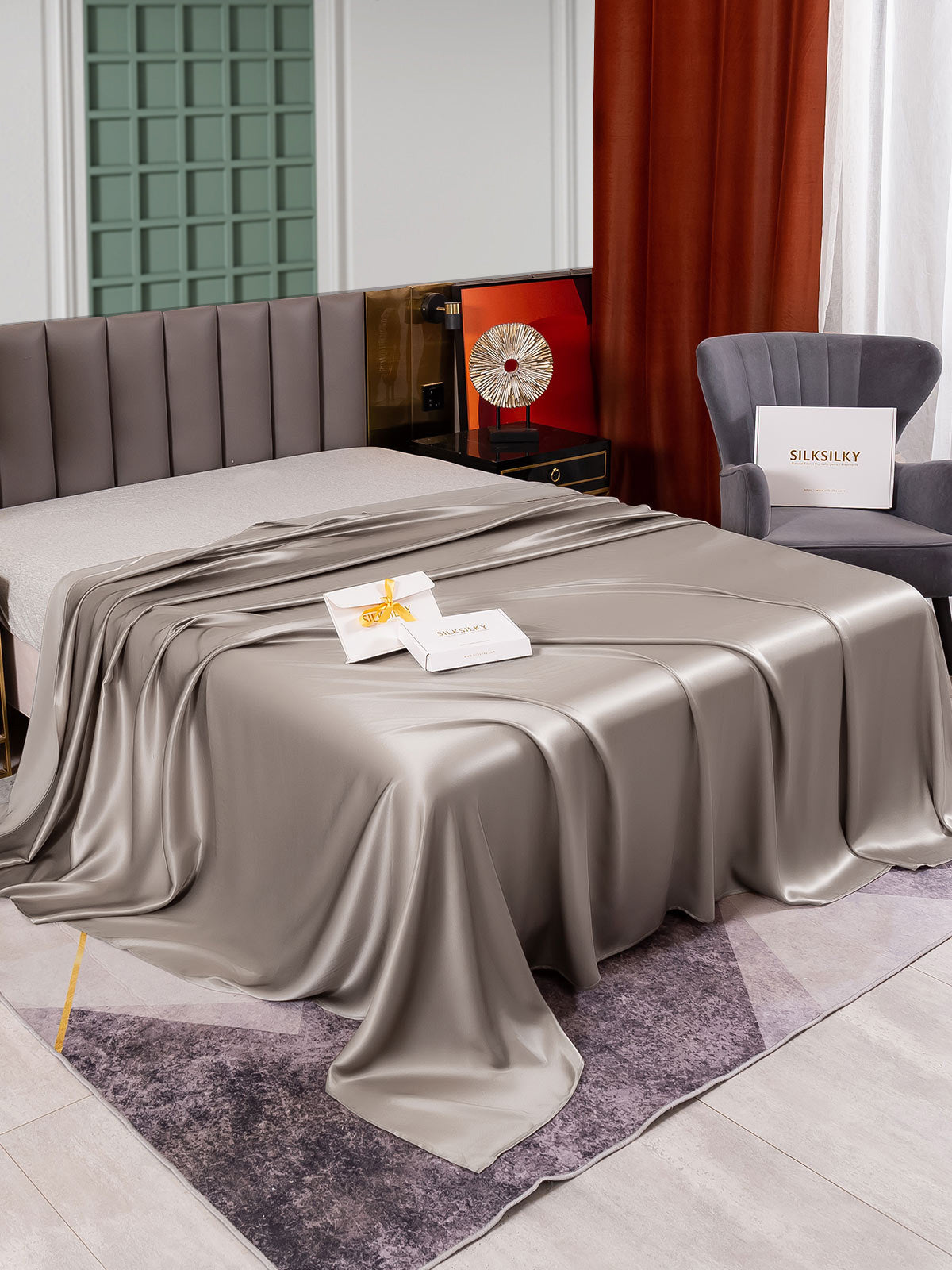 [Gris] SilkSilky-ES 25Momme Seda Pura Sheet 001
