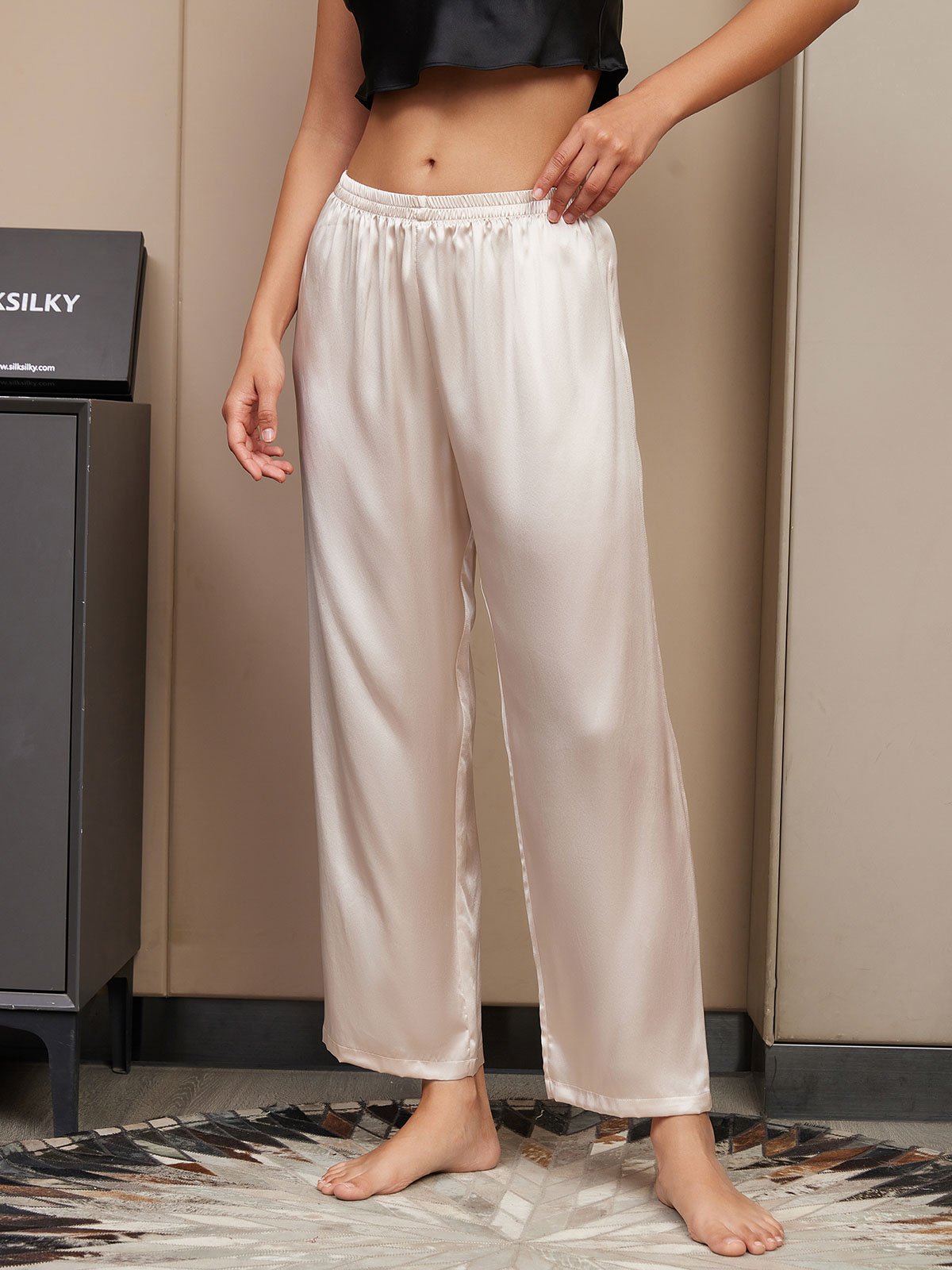 [Beige Claro] SilkSilky-ES Seda Pura Womens Sleep Bottoms 004