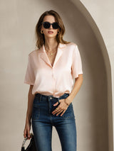 [Rosa] SilkSilky-ES Short Sleeve Lapel Collar Blusas de Mujer 006