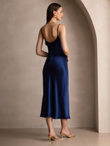 [Azul Oscuro] SilkSilky-ES Spaghetti Strap V Neck Vestido 002