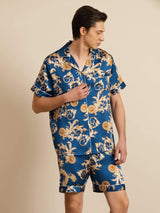 [Dragón Navy] SilkSilky-ES Short Sleeve Cuello de Muesca Pijamas de hombre 001