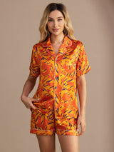 [Perro Naranja] SilkSilky-ES Short Sleeve Lapel Collar Pijamas de mujer 001