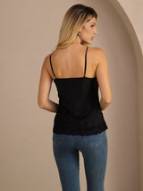 [Negro] SilkSilky-ES V Neck Top de tirantes 002