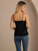 [Negro] SilkSilky-ES V Neck Top de tirantes 002