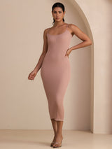 [Rosa] SilkSilky-ES Spaghetti Strap Boat Neck Vestido 003