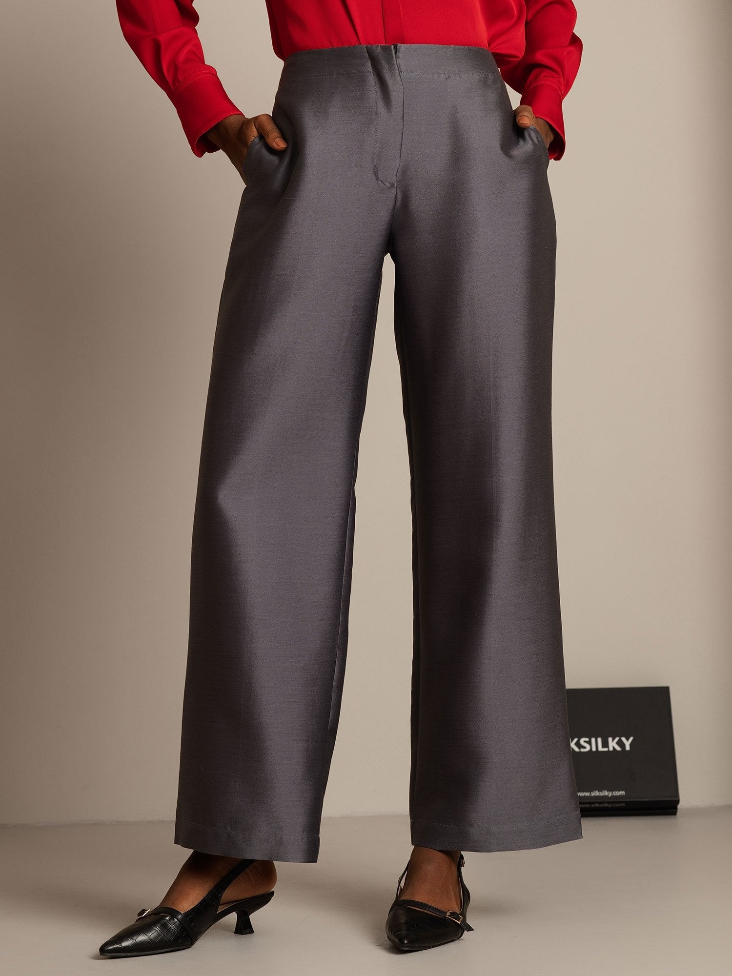 [Gris] SilkSilky-ES 32Momme Silk-Wool Blend Womens Pants 001,