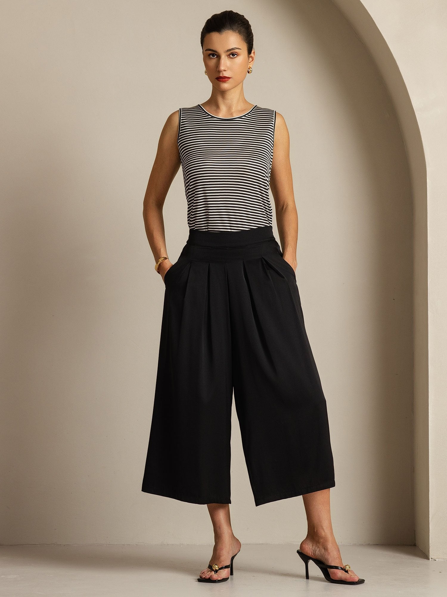 [Negro] SilkSilky-ES 19Momme Seda Womens Pants 006