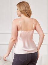[Rosa] SilkSilky-ES Spalline Sottili Cuello en V Top de tirantes talla grande 002
