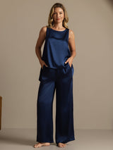 [Azul Oscuro] SilkSilky-ES Sleeveless Pijamas de mujer 007
